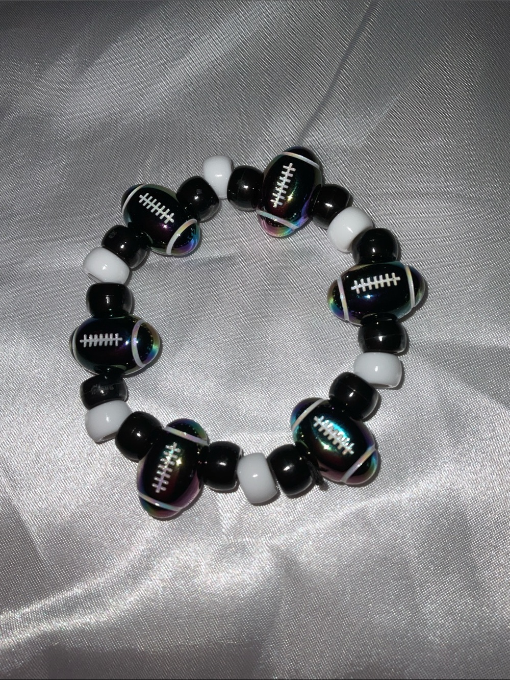 Handmade Pink & Blue Beaded Stretch Bracelet Set football baseball pick 2 - Picture 6 of 13